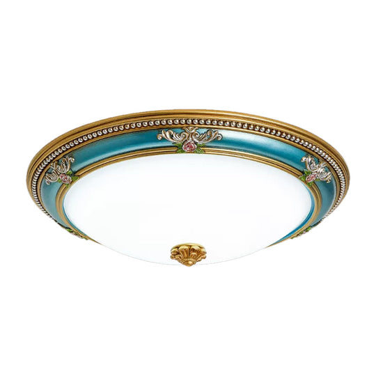 Led Flush Ceiling Lighting - Blue Glass Dome Shade Farmhouse Style Bedroom Mount 15/18/20.5 Width