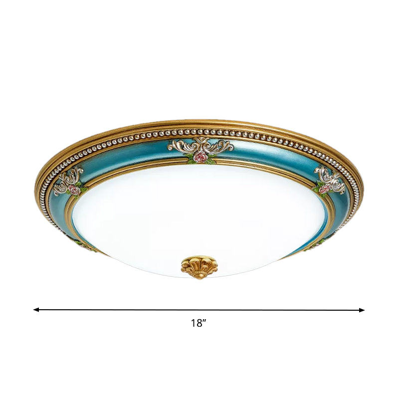 Led Flush Ceiling Lighting - Blue Glass Dome Shade Farmhouse Style Bedroom Mount 15/18/20.5 Width