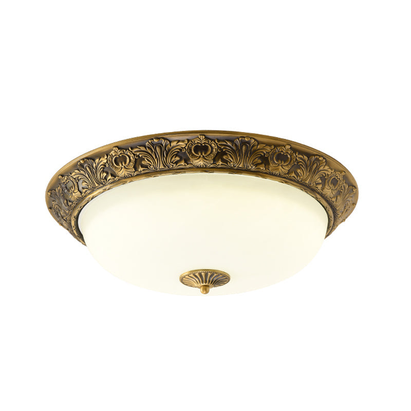Traditional Brass Flushmount Lamp With Frosted Glass - Led Bedroom Flush Light (12’/16’/19.5’ Wide)