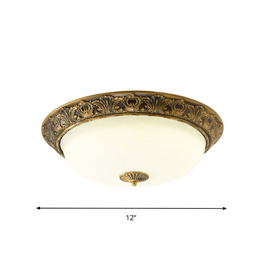 Traditional Brass Flushmount Lamp With Frosted Glass - Led Bedroom Flush Light (12’/16’/19.5’ Wide)