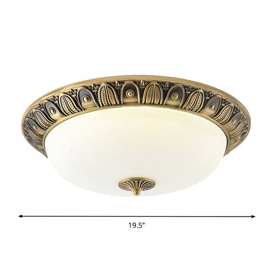 Led Dome Ceiling Lamp Fixture - Wide Antiqued Brass Finish With Opal Glass Flushmount Lighting