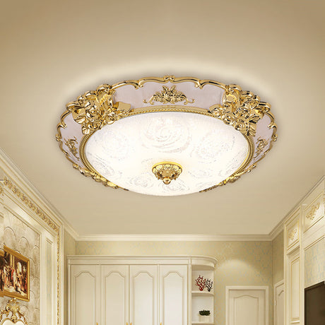 Country Textured Glass Flush Mount Light - Led Gold Bowl Living Room Lighting (12/16/19.5 W) / 12