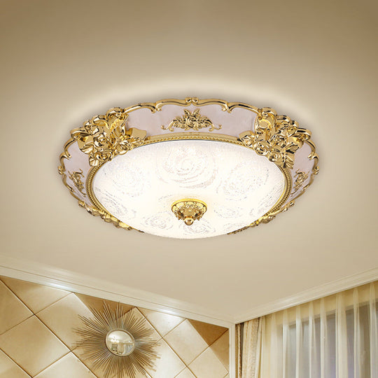 Country Textured Glass Flush Mount Light - Led Gold Bowl Living Room Lighting (12’/16’/19.5’ W)