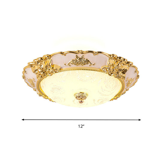 Country Textured Glass Flush Mount Light - Led Gold Bowl Living Room Lighting (12/16/19.5 W)