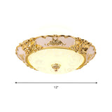 Country Textured Glass Flush Mount Light - Led Gold Bowl Living Room Lighting (12’/16’/19.5’ W)