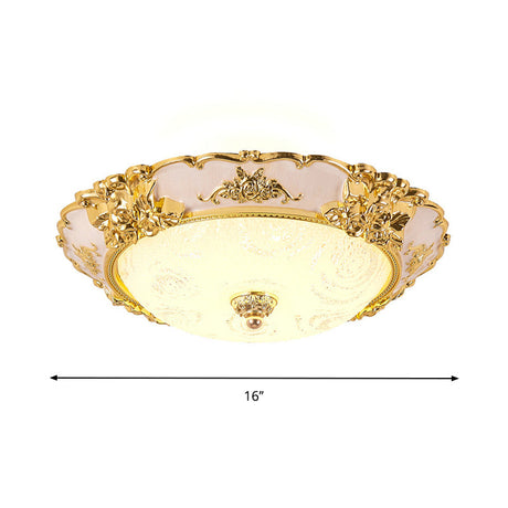 Country Textured Glass Flush Mount Light - Led Gold Bowl Living Room Lighting (12/16/19.5 W)