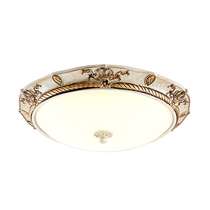 16’/19.5 W Vintage Led Ceiling Mount Light Fixture With Milky Glass Dome Shade (White/Gold) For