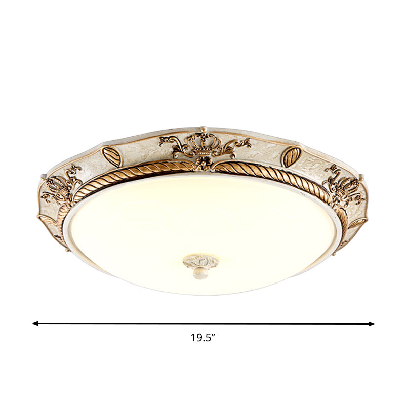 16’/19.5 W Vintage Led Ceiling Mount Light Fixture With Milky Glass Dome Shade (White/Gold) For