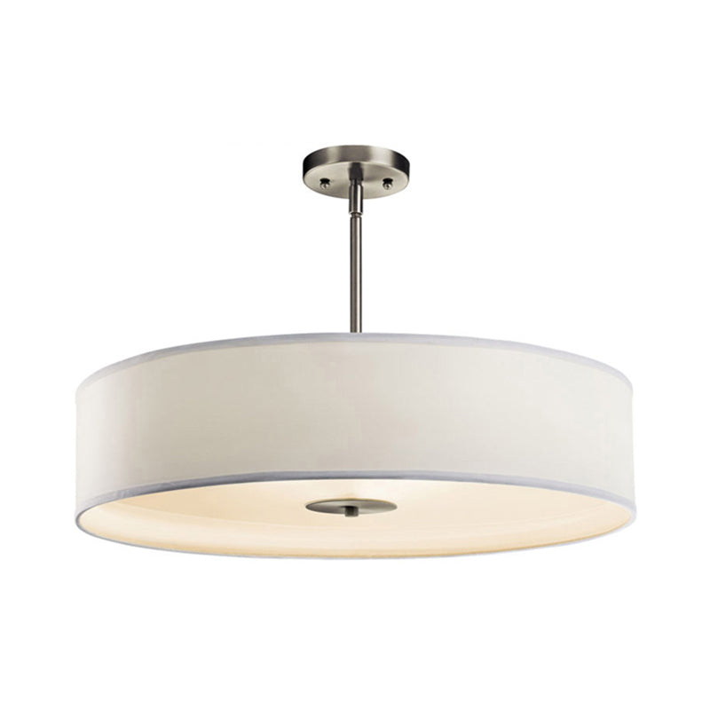 Modern White Fabric Drum Pendant Light With Led Available In 3 Sizes