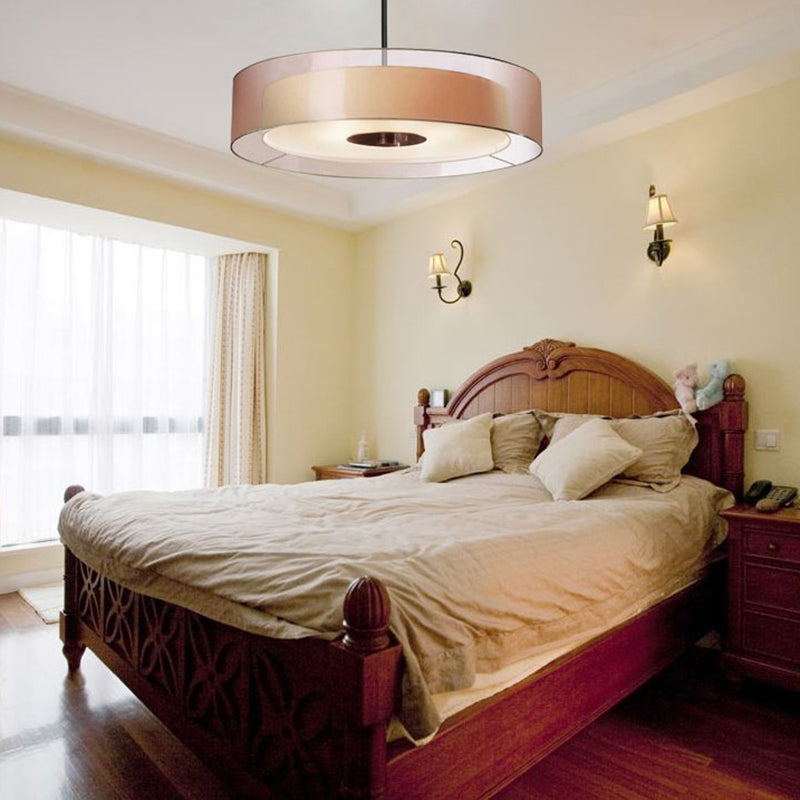Modern Fabric Coffee Led Drum Pendant Light Fixture - Multiple Sizes Available