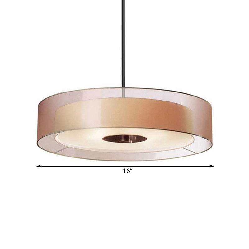 Modern Fabric Coffee Led Drum Pendant Light Fixture - Multiple Sizes Available