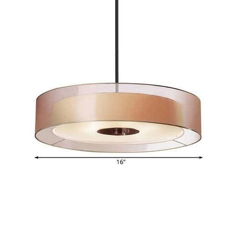 Modern Fabric Coffee Led Drum Pendant Light Fixture - Multiple Sizes Available