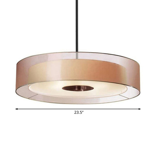 Modern Fabric Coffee Led Drum Pendant Light Fixture - Multiple Sizes Available