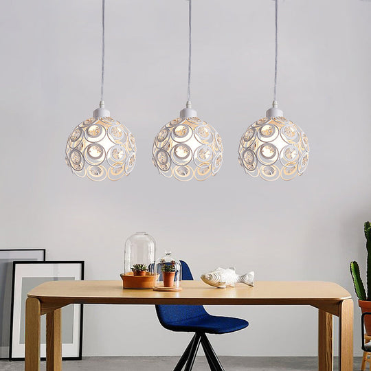 Modern Crystal Dome Pendant Lamp With Metal Cage Design - 1/3 Lights White/Black Round/Linear Canopy