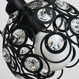 Modern Crystal Dome Metal Cage Pendant Lamp With White/Black Hanging Lights - Round/Linear Canopy