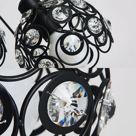 Modern Crystal Dome Metal Cage Pendant Lamp With White/Black Hanging Lights - Round/Linear Canopy