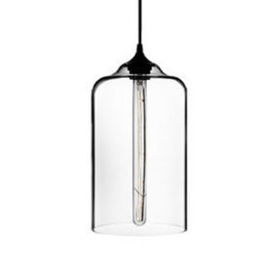 Modern Glass Cylinder Pendant Light - 1 Red/Blue/Clear Hanging Fixture Clear