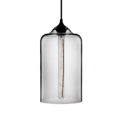 Modern Glass Cylinder Pendant Light - 1 Red/Blue/Clear Hanging Fixture Smoke Gray