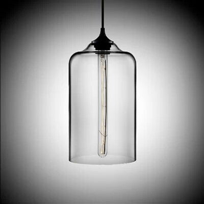 Post-Modern Glass Cylinder Pendant Light In Red/Blue/Clear With 1 Hanging