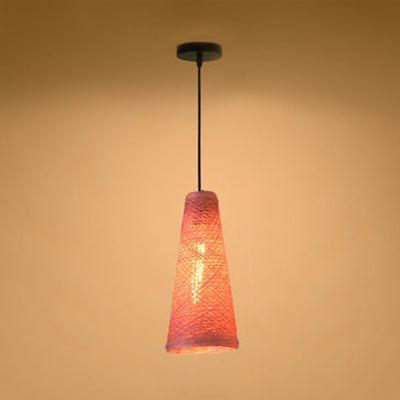 Rattan Handmade Pendant Lamp - Contemporary 1-Light Hanging In Blue/Brown