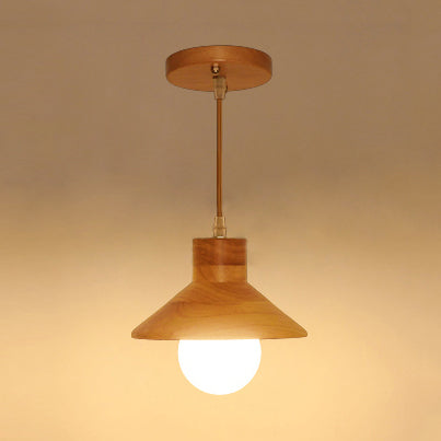 Modern Wooden Pendant Light In Beige For Kid Room - Coolie Shade Hanging With Linear/Round Canopy