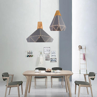 Modern Monochrome Pendant Light - Metallic Diamond Shape In Black/Grey/White 1 – Ideal For