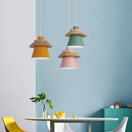 Asian Style Pendant Light With Wood Deco Metal - Coolie Shade Stairway Hanging 1