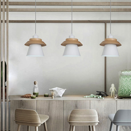 Asian Style Pendant Light With Wood Deco Metal - Coolie Shade Stairway Hanging 1