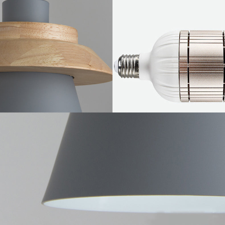 Wooden Asian Style Hanging Pendant Light For Stairways - Coolie Shade With Metal Accents