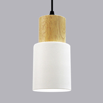 Modern Metal And Wood Pendant Light For Office Or Hallway With 1 Cylindrical Hanging Lamp White