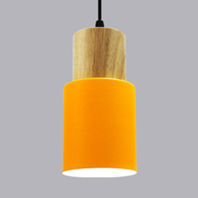 Modern Metal And Wood Pendant Light For Office Or Hallway With 1 Cylindrical Hanging Lamp Yellow