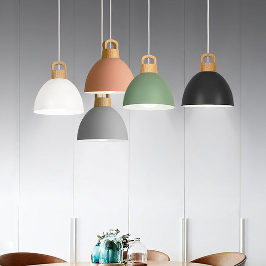 Aluminum Dome Pendant Macaron Hanging Lamp For Kitchen Corridor - 1 Bulb Lighting Solution