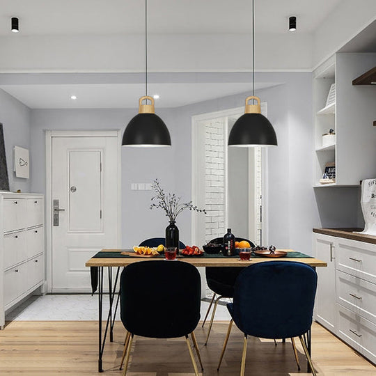 Aluminum Dome Pendant Macaron Hanging Lamp For Kitchen Corridor - 1 Bulb Lighting Solution