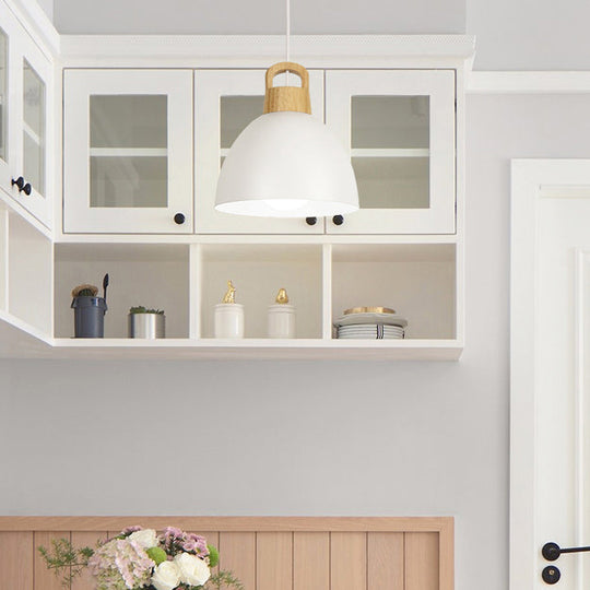 Aluminum Dome Pendant Macaron Hanging Lamp For Kitchen Corridor - 1 Bulb Lighting Solution