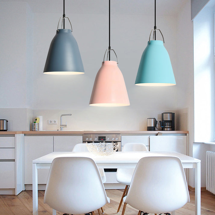 Candy Colored Bucket Hanging Light - Macaron Aluminum Pendant (1 Light) In Blue/Pink For Office Or