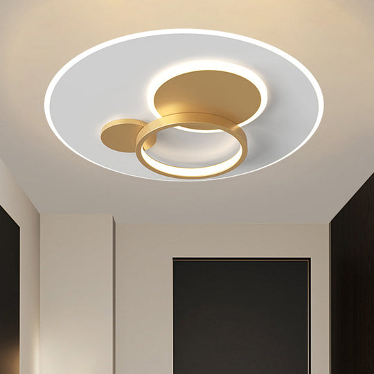 Circle Flush Mounted Led Light Fixture - 16/19.5 Diameter Simple Metal Design Black/Gold Finish