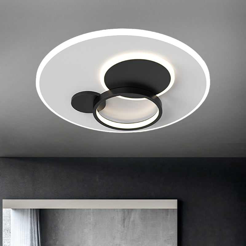 Circle Flush Mounted Led Light Fixture - 16/19.5 Diameter Simple Metal Design Black/Gold Finish