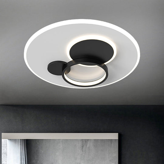 Circle Flush Mounted Led Light Fixture - 16/19.5 Diameter Simple Metal Design Black/Gold Finish
