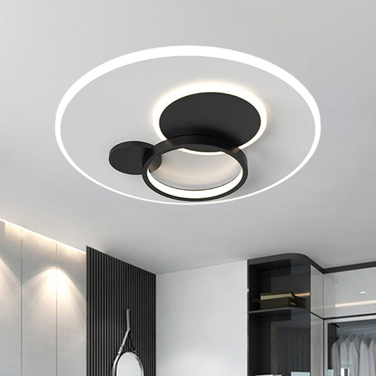Circle Flush Mounted Led Light Fixture - 16/19.5 Diameter Simple Metal Design Black/Gold Finish