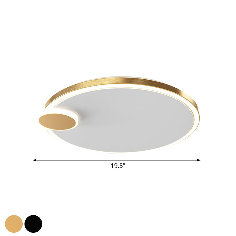 Round Metal Flush Lamp With Led In Black/Gold Finish | Warm/White Light 16/19.5 Diameter