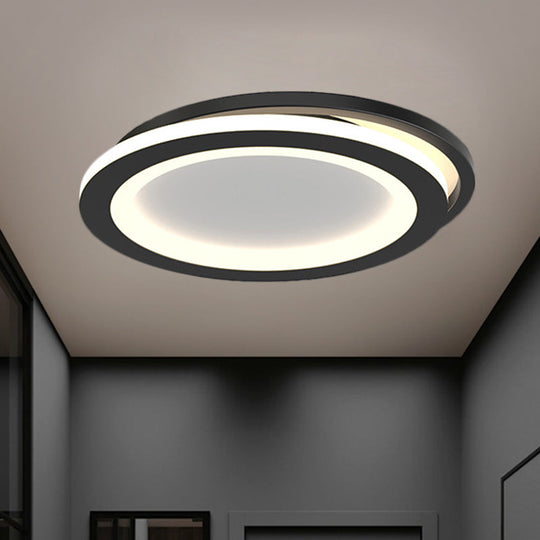 Modern Ceiling Mounted Flush Lighting In Black/Gold - Round/Square Metal Led Fixture For Hallways