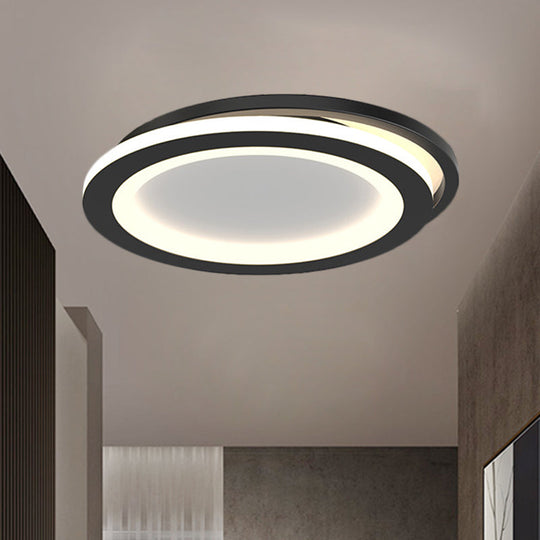 Modern Ceiling Mounted Flush Lighting In Black/Gold - Round/Square Metal Led Fixture For Hallways
