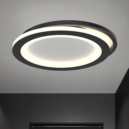 Modern Ceiling Mounted Flush Lighting In Black/Gold - Round/Square Metal Led Fixture For Hallways