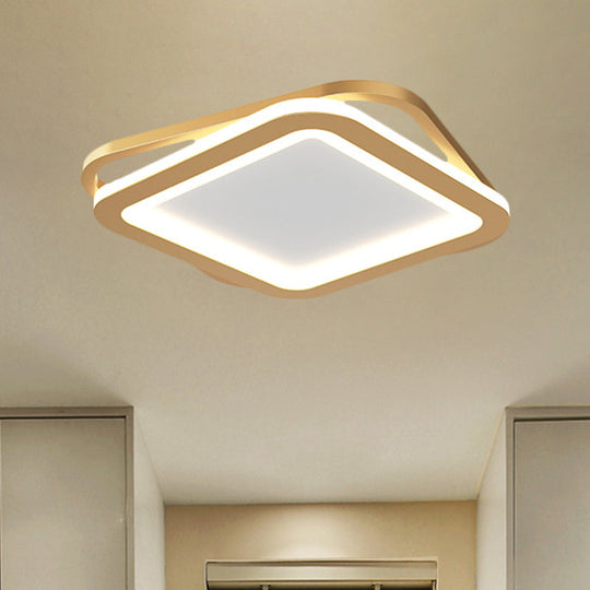 Modern Ceiling Mounted Flush Lighting In Black/Gold - Round/Square Metal Led Fixture For Hallways