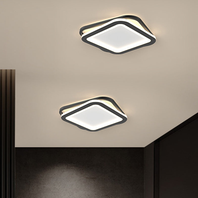 Modern Ceiling Mounted Flush Lighting In Black/Gold - Round/Square Metal Led Fixture For Hallways