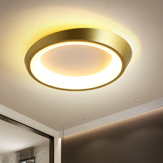 Modern Round Metallic Led Flush Mount Bedroom Light In Gold/Coffee With Warm/White Glow