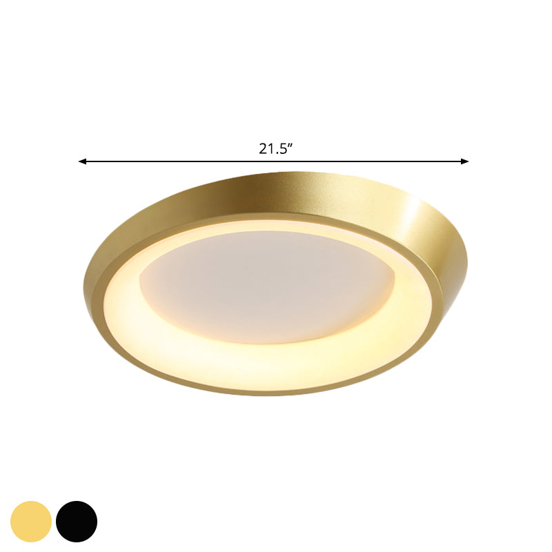 Modern Round Metallic Led Flush Mount Bedroom Light In Gold/Coffee With Warm/White Glow