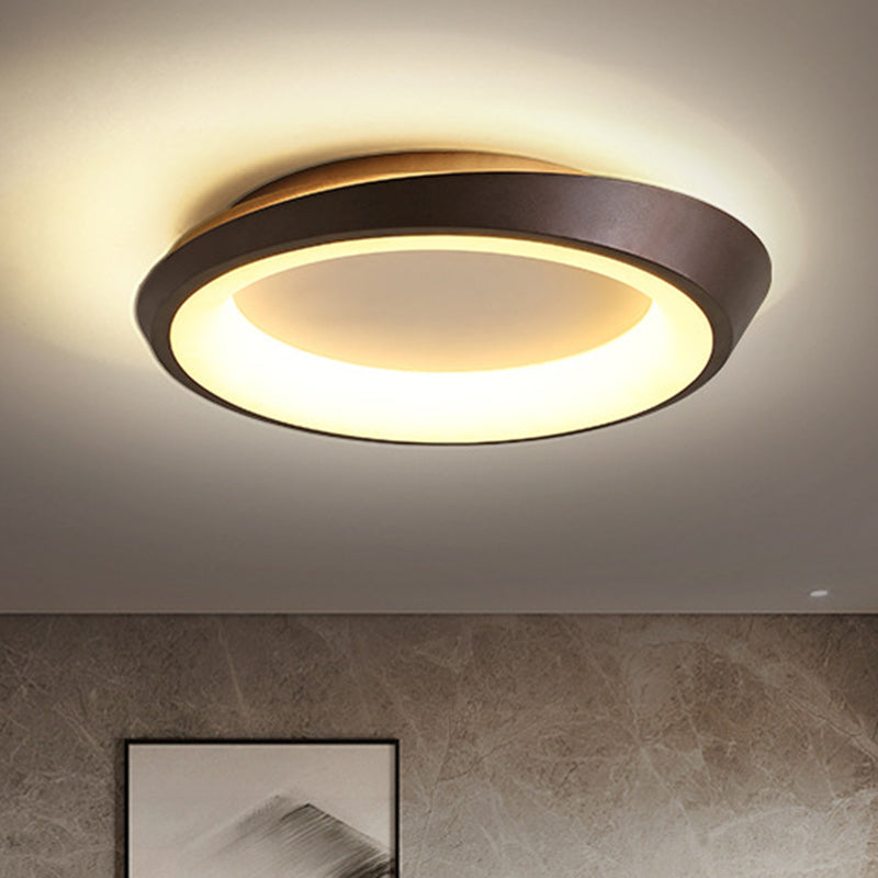 Modern Round Metallic Led Flush Mount Bedroom Light In Gold/Coffee With Warm/White Glow Coffee /