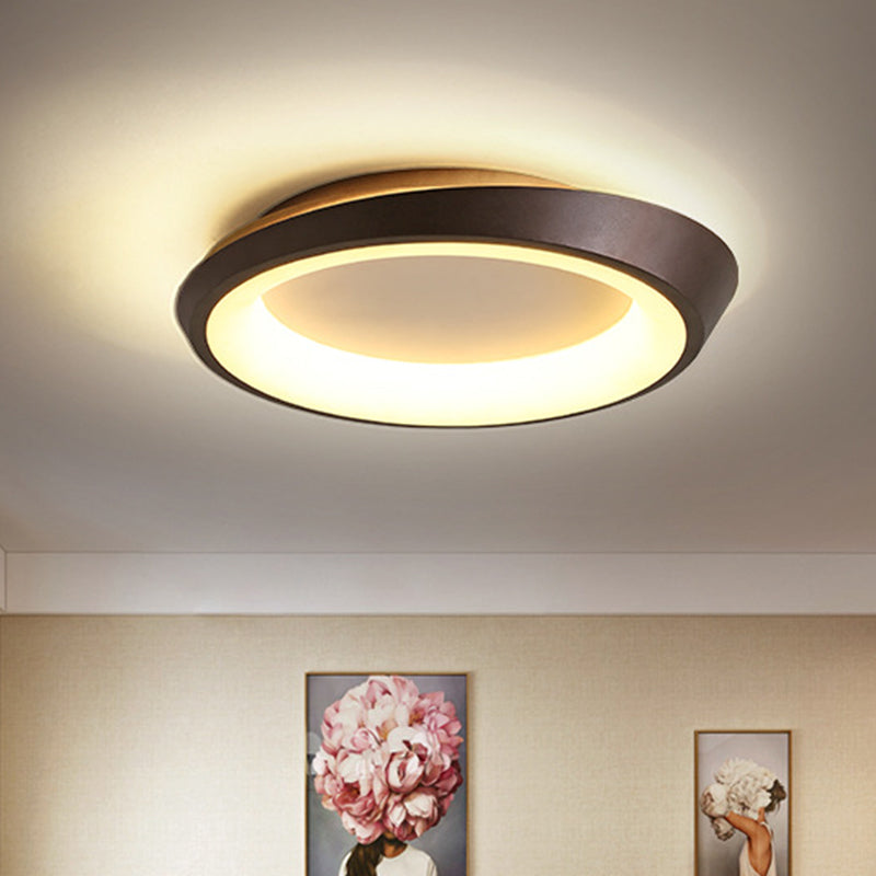 Modern Round Metallic Led Flush Mount Bedroom Light In Gold/Coffee With Warm/White Glow