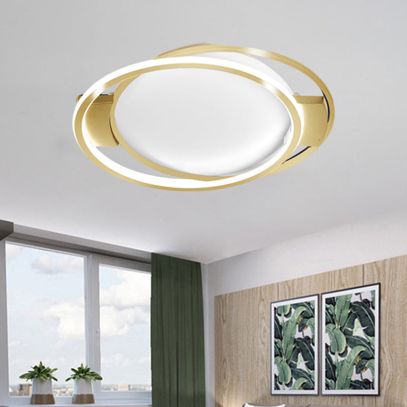 Minimalist Led Gold Dual Ring Flush Mount Lamp In Warm/White Light / 16.5 White